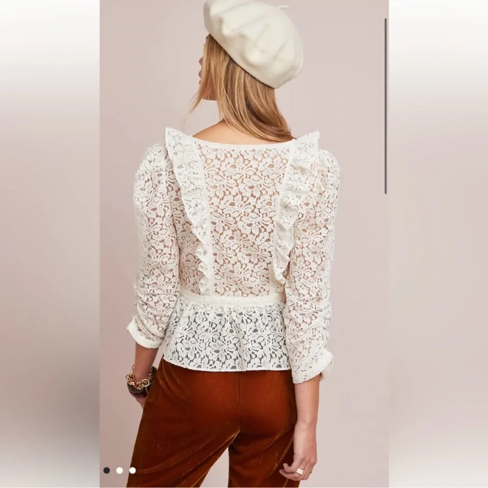 Anthropologie Meadow Rue Ivie Elegant White Lace Top